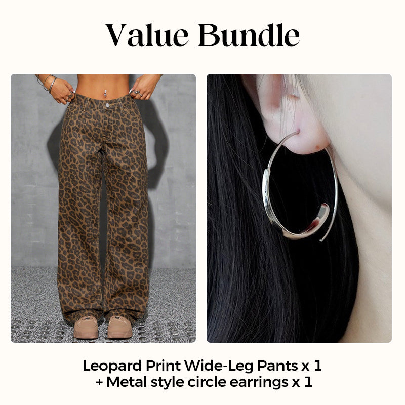 đ 50 % DE RĂDUCTION EN CE MOMENT ! Jean femme taille haute Ă jambes larges â ImprimĂ© lĂ©opard audacieux, coupe dĂ©contractĂ©e et design classique Ă 5 poches đâš