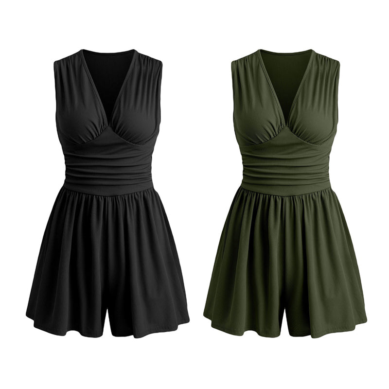 🏖️Offre spéciale été .🌷👗Combinaison sans manches pour femme, col en V et taille froncée
