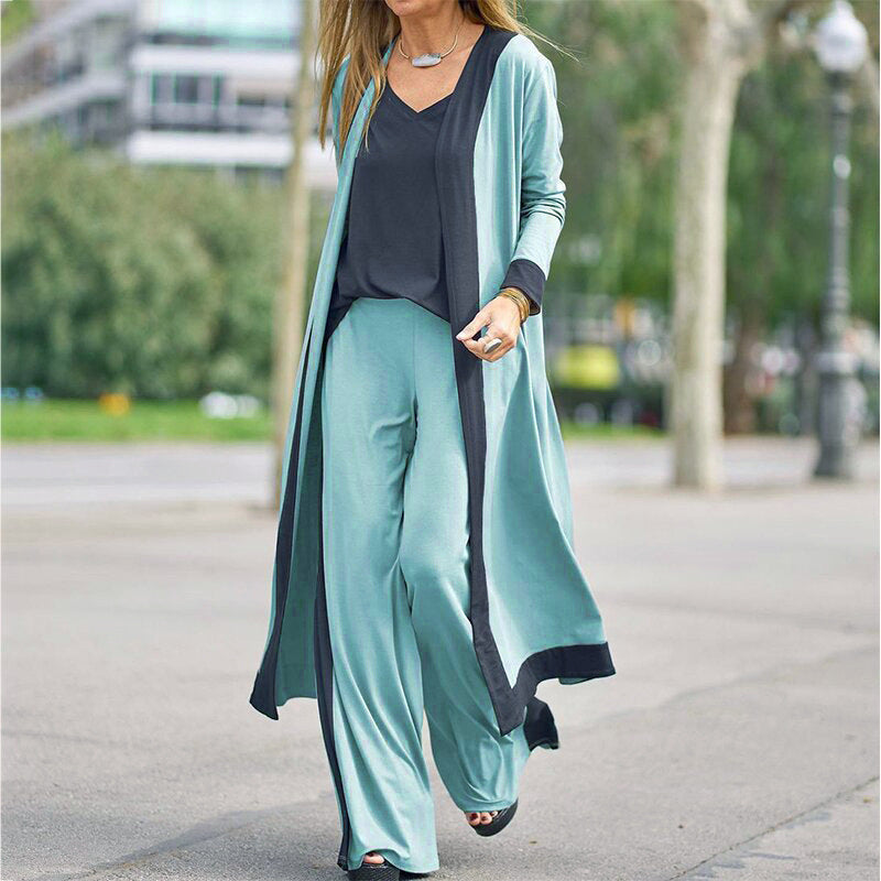 ⌛50 % de réduction sur les nouveautés - Ensemble 3 pièces femme : cardigan, gilet et pantalon bicolores