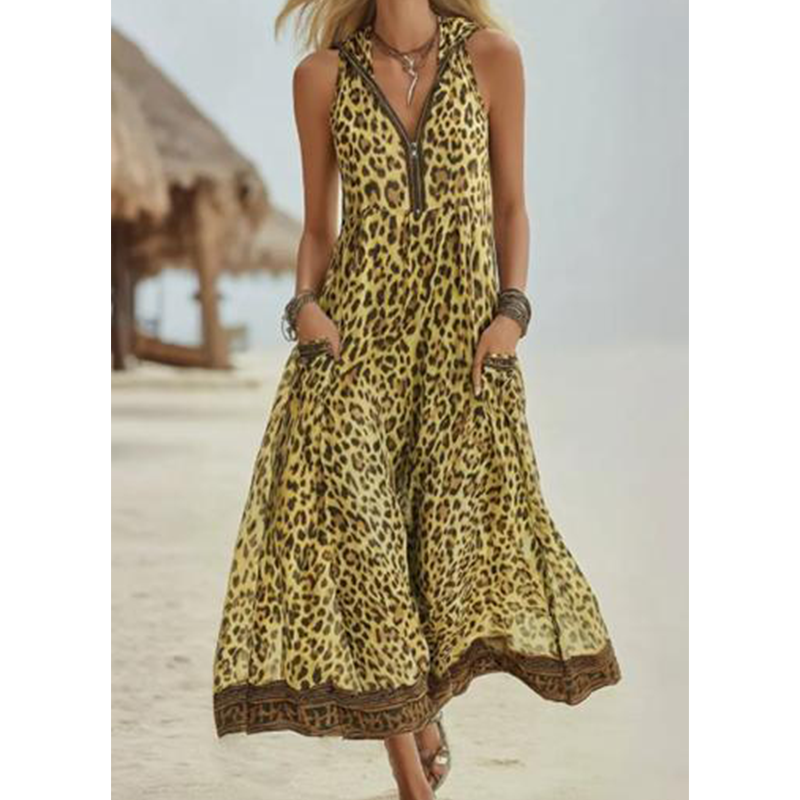đ 50% DE RĂDUCTION đ Robe maxi lĂ©opard dâĂ©tĂ© pour femme â parfaite pour la plage, les vacances ou une soirĂ©e audacieuse âšđż
