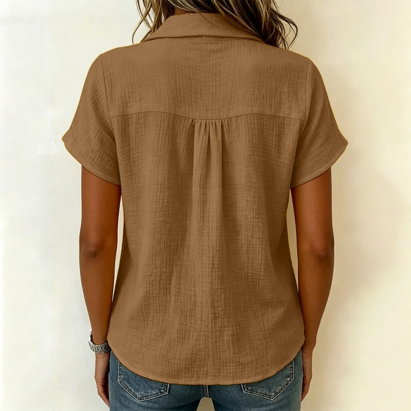 Chemise femme à manches courtes en coton et lin