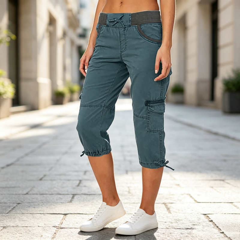 Pantalon capri cargo taille haute pour femme