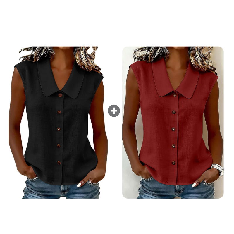 Blouse à col en V et boutons pour femme