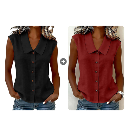 Blouse à col en V et boutons pour femme