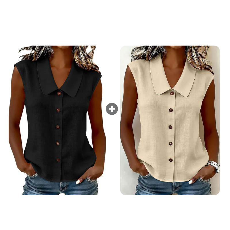 Blouse à col en V et boutons pour femme