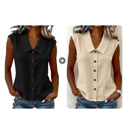 Blouse à col en V et boutons pour femme