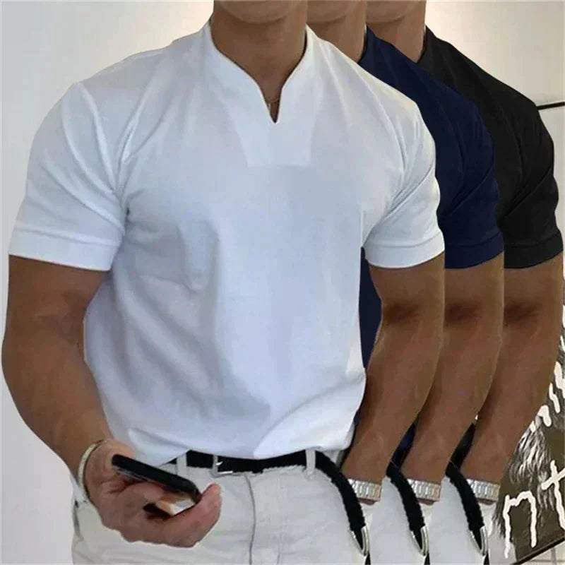 📢📢60% DE RÉDUCTION !! ⏰Chemise de Sport à Manches Courtes pour Hommes – Col en V, Confortable & Disponible jusqu'au 5XL