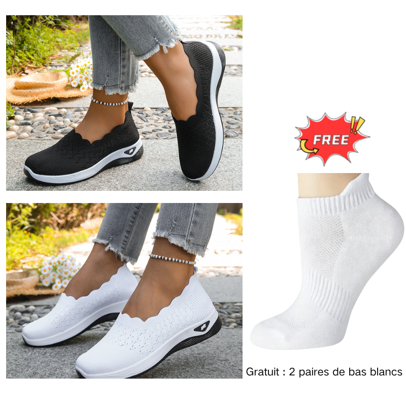 👟 Chaussures de Marche Femme Maille Respirante Sans Lacets – Modèle Orthopédique Semelle Amortissante Confort