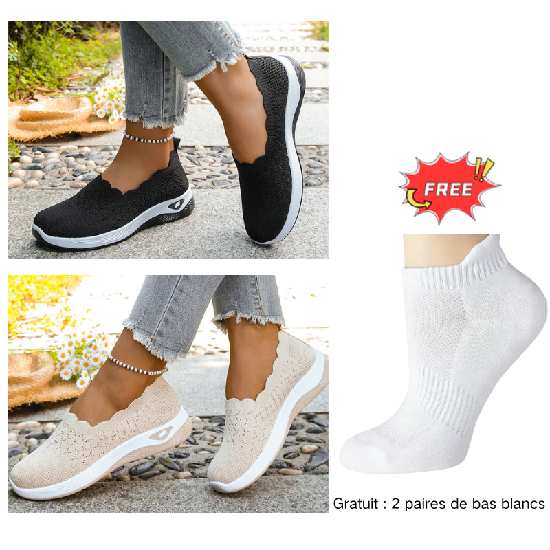 👟 Chaussures de Marche Femme Maille Respirante Sans Lacets – Modèle Orthopédique Semelle Amortissante Confort