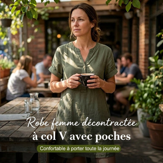 🏖️ 50 % DE RÉDUCTION POUR UNE DURÉE LIMITÉE ! 👗 Robe-tunique à col en V pour femme – Coupe ample, poches et tissu respirant