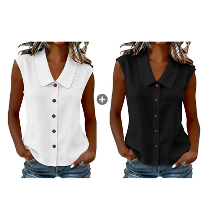 Blouse à col en V et boutons pour femme