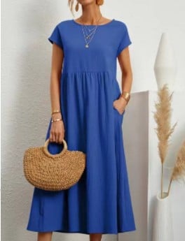 💝Robe ample sans manches en coton, de couleur unie, avec poche