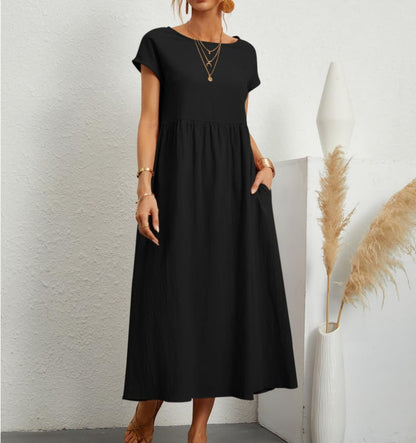 💝Robe ample sans manches en coton, de couleur unie, avec poche