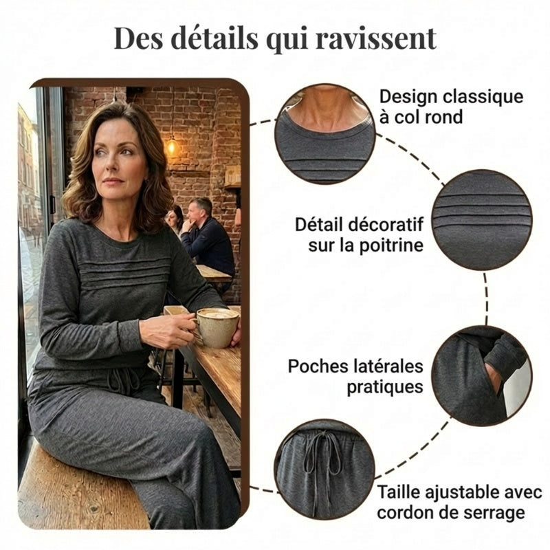 ⏳Spécial à durée limitée⏰Ensemble Femme Confort – Haut Ras du Cou & Pantalon à Cordon 👕👖