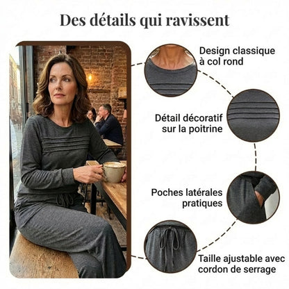 ⏳Spécial à durée limitée⏰Ensemble Femme Confort – Haut Ras du Cou & Pantalon à Cordon 👕👖
