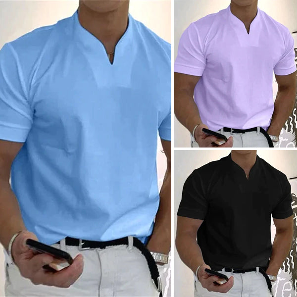 📢📢60% DE RÉDUCTION !! ⏰Chemise de Sport à Manches Courtes pour Hommes – Col en V, Confortable & Disponible jusqu'au 5XL