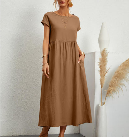 💝Robe ample sans manches en coton, de couleur unie, avec poche
