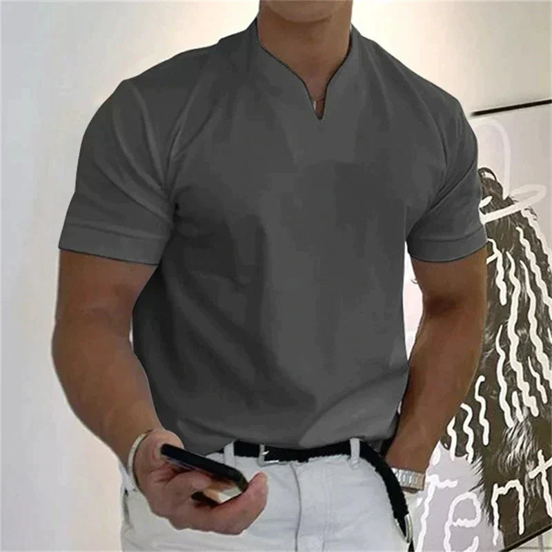 📢📢60% DE RÉDUCTION !! ⏰Chemise de Sport à Manches Courtes pour Hommes – Col en V, Confortable & Disponible jusqu'au 5XL