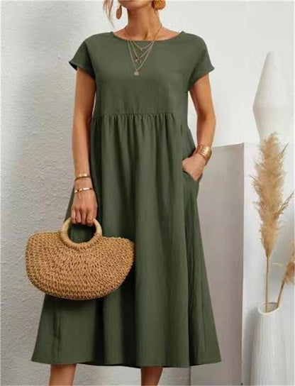 💝Robe ample sans manches en coton, de couleur unie, avec poche