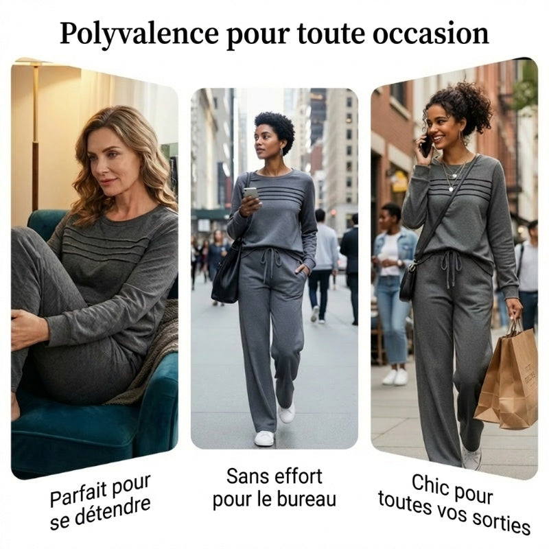 ⏳Spécial à durée limitée⏰Ensemble Femme Confort – Haut Ras du Cou & Pantalon à Cordon 👕👖