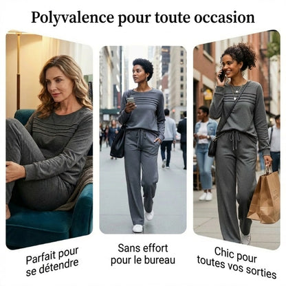⏳Spécial à durée limitée⏰Ensemble Femme Confort – Haut Ras du Cou & Pantalon à Cordon 👕👖