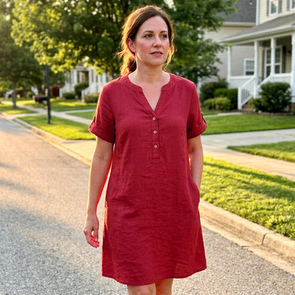 🏖️ 50 % DE RÉDUCTION POUR UNE DURÉE LIMITÉE ! 👗 Robe-tunique à col en V pour femme – Coupe ample, poches et tissu respirant