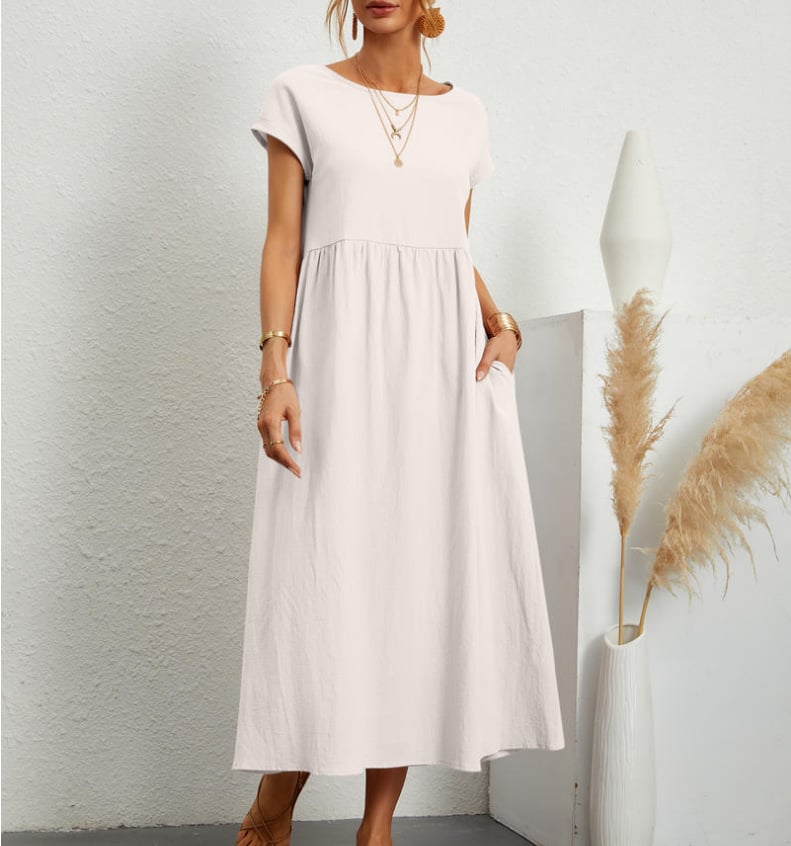 💝Robe ample sans manches en coton, de couleur unie, avec poche