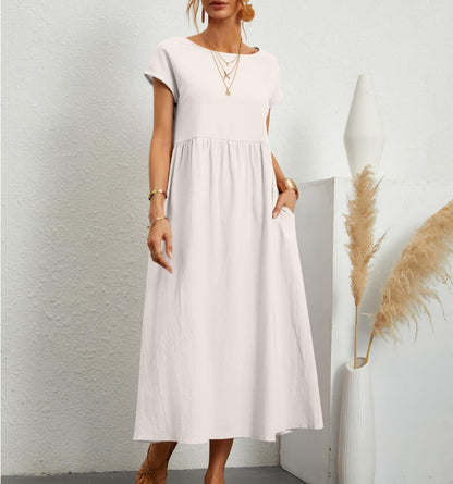 💝Robe ample sans manches en coton, de couleur unie, avec poche