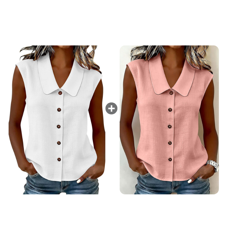 Blouse à col en V et boutons pour femme