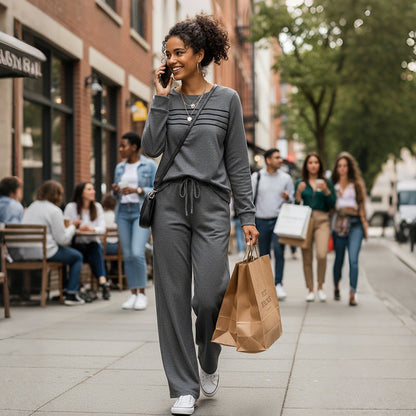 ⏳Spécial à durée limitée⏰Ensemble Femme Confort – Haut Ras du Cou & Pantalon à Cordon 👕👖