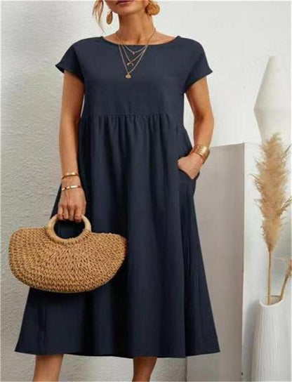 💝Robe ample sans manches en coton, de couleur unie, avec poche