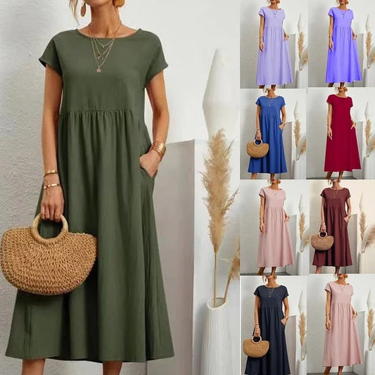 💝Robe ample sans manches en coton, de couleur unie, avec poche