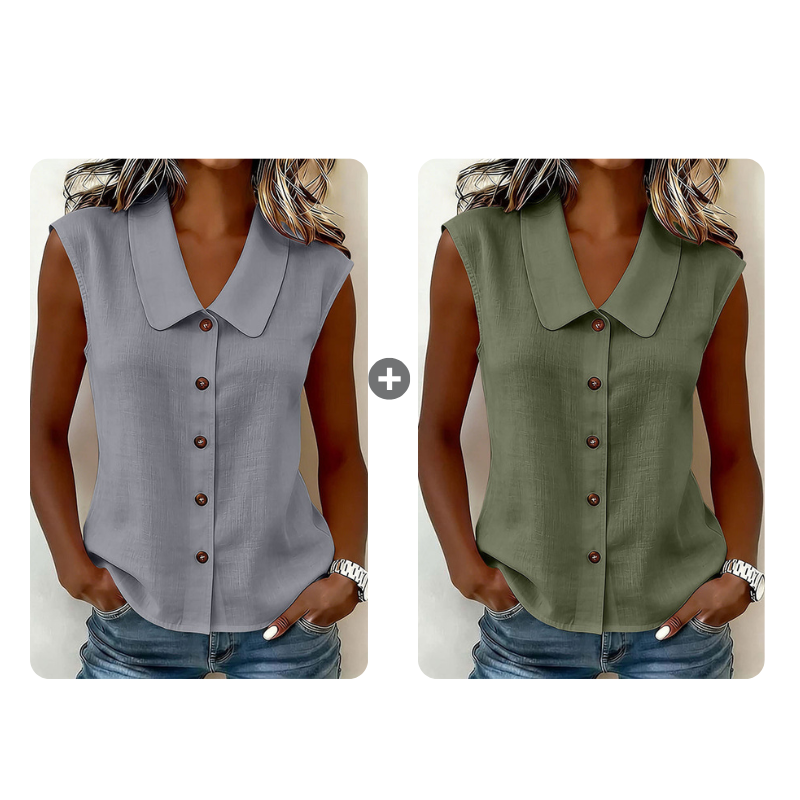 Blouse à col en V et boutons pour femme