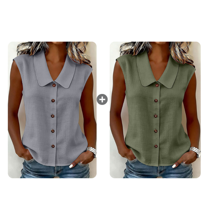 Blouse à col en V et boutons pour femme