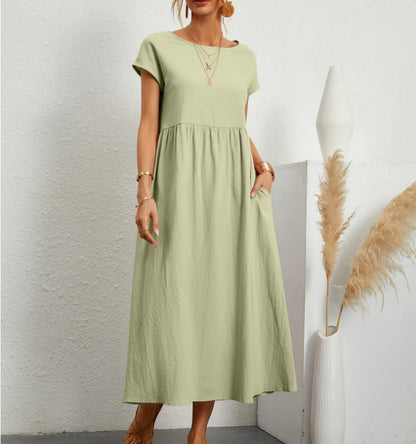 💝Robe ample sans manches en coton, de couleur unie, avec poche