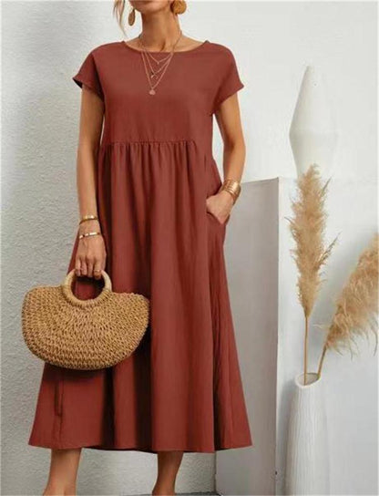 💝Robe ample sans manches en coton, de couleur unie, avec poche