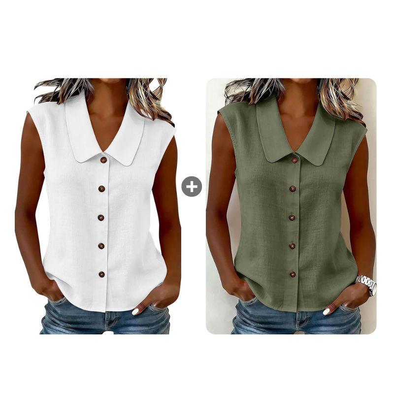 Blouse à col en V et boutons pour femme