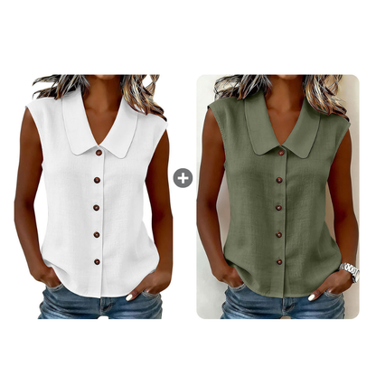 Blouse à col en V et boutons pour femme