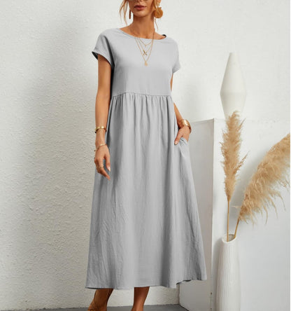 💝Robe ample sans manches en coton, de couleur unie, avec poche