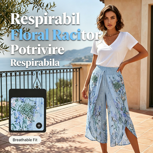👖Pantalon taille haute à jambes larges, imprimé floral, pour femme💐