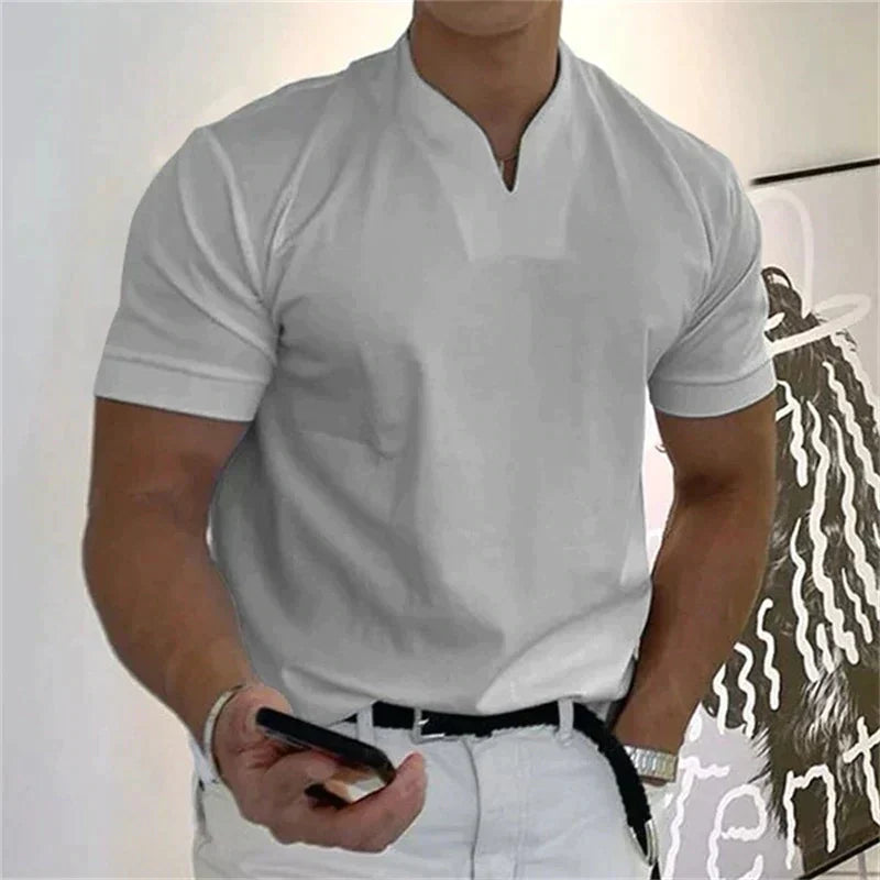 📢📢60% DE RÉDUCTION !! ⏰Chemise de Sport à Manches Courtes pour Hommes – Col en V, Confortable & Disponible jusqu'au 5XL