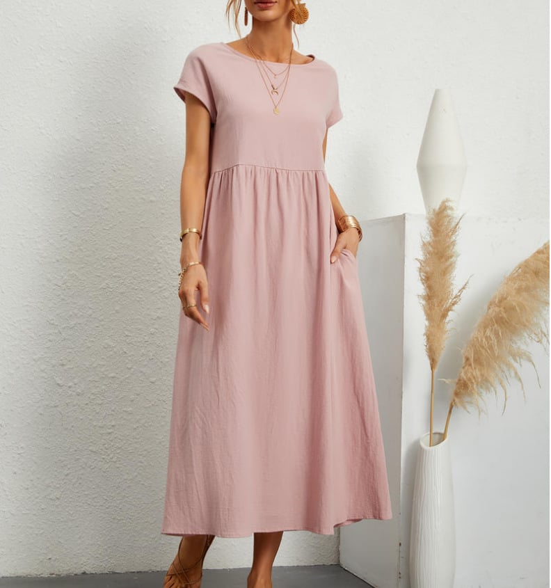 💝Robe ample sans manches en coton, de couleur unie, avec poche