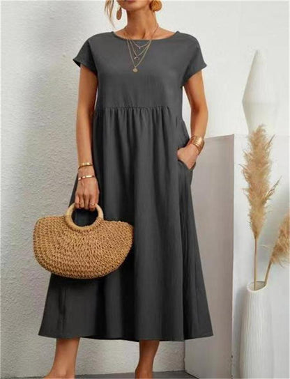 💝Robe ample sans manches en coton, de couleur unie, avec poche