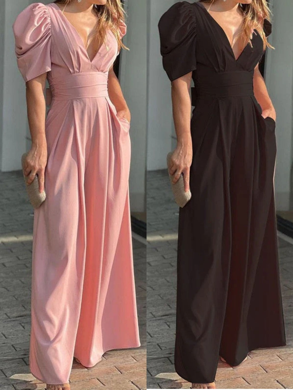 👗 PROMO LIMITÉE -50% ! ✨ Combinaison Femme Col V Profond Jambes Larges – Taille Haute Affinante, Polyester Doux Respirant · 5 Couleurs · S–3XL · Soirée & Quotidien 💃