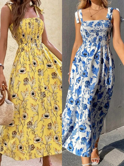 🌸Robe d'été élégante à bretelles et imprimé floral pour femme – Un style estival décontracté ✨