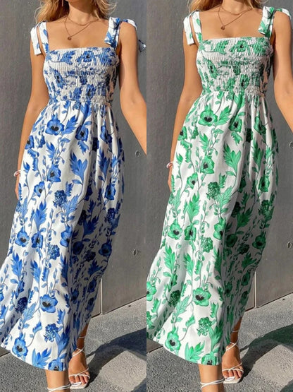 🌸Robe d'été élégante à bretelles et imprimé floral pour femme – Un style estival décontracté ✨