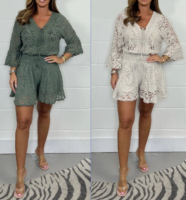 🌸 Collection Printemps💕Offre limitée : 50 % de réduction💕Ensemble décontracté à col en V et dentelle 2026 | Combinaison Décontractée en Dentelle 🎁