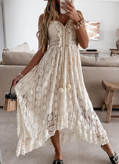 🌸👗 PROMO FLASH -50% ! Robe À Lacets Col V Femme – Bretelles Réglables, Smocks Volants, Motif Floral, Coupe Fluide, 2 Coloris, Tailles M-2XL, Idéale Vacances & Plage 🔥