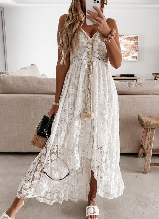 🌸👗 PROMO FLASH -50% ! Robe À Lacets Col V Femme – Bretelles Réglables, Smocks Volants, Motif Floral, Coupe Fluide, 2 Coloris, Tailles M-2XL, Idéale Vacances & Plage 🔥