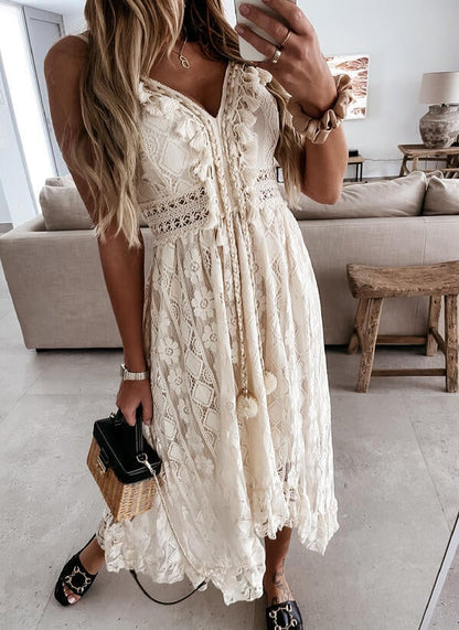 🌸👗 PROMO FLASH -50% ! Robe À Lacets Col V Femme – Bretelles Réglables, Smocks Volants, Motif Floral, Coupe Fluide, 2 Coloris, Tailles M-2XL, Idéale Vacances & Plage 🔥